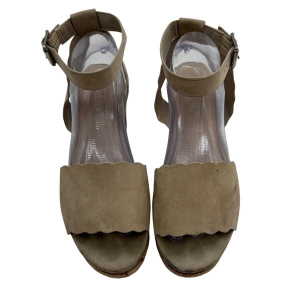 Marc Fisher Faitful Tan Suede Platform Scalloped Wedge Sandals - Picture 2 of 10